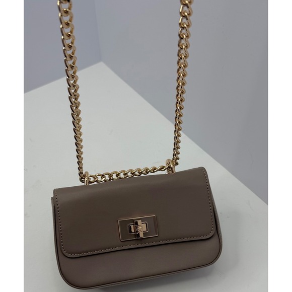 Anne Klein Mink Satin Smooth Crossbody Bag Gold Chain Turn Lock MSRP $78 - Picture 9 of 10